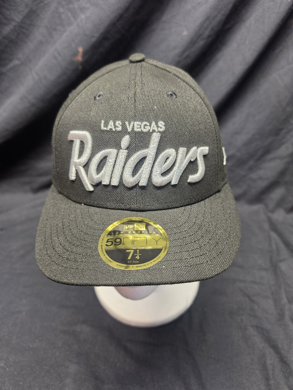 New Era Las Vegas Raiders 59FIFTY Low Profile Fitted Hat Black Script 7 1/4 NWT